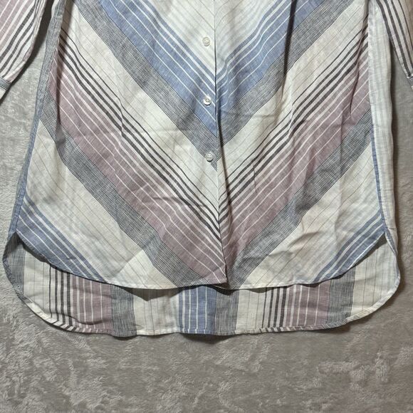 Chico's Linen Tunic Blouse Women's Size 2 Purple Blue Striped 3/4 Sleeve Button - Picture 6 of 11